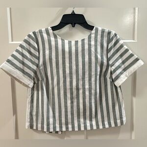 English Factory Striped Top in Gray and White